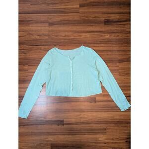 Becasa Linen Button front Cardigan Blouse- Size Medium- Mint Green Blue